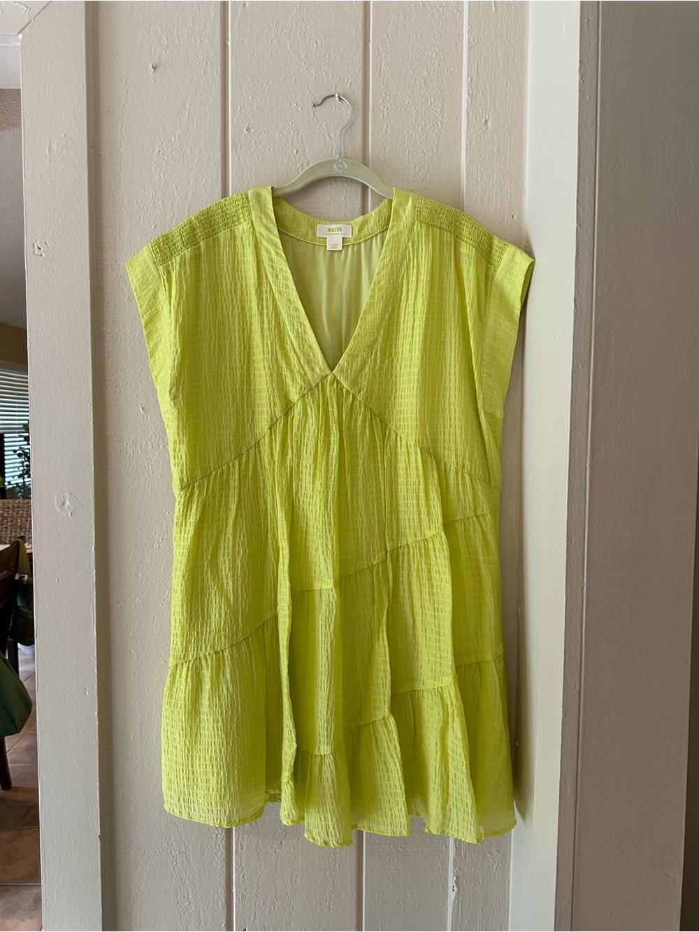EXCELLENT ANTHROPOLOGIE MAEVE CHARTREUSE PULL OVER TIERED TUNIC DRESS WOW L
